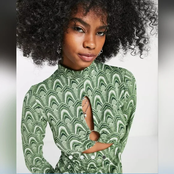 ASOS Petite | Dresses | Bershka Jacquard Cut Out Dress In Green | Poshmark